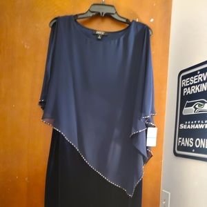 Navy Blue Velvet with Chiffon Overlay